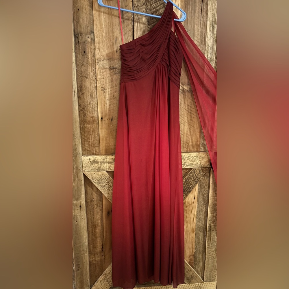 ALEX Evenings Formal Dress LONG - RED One Shoulder Fully Lined Size 8 petite